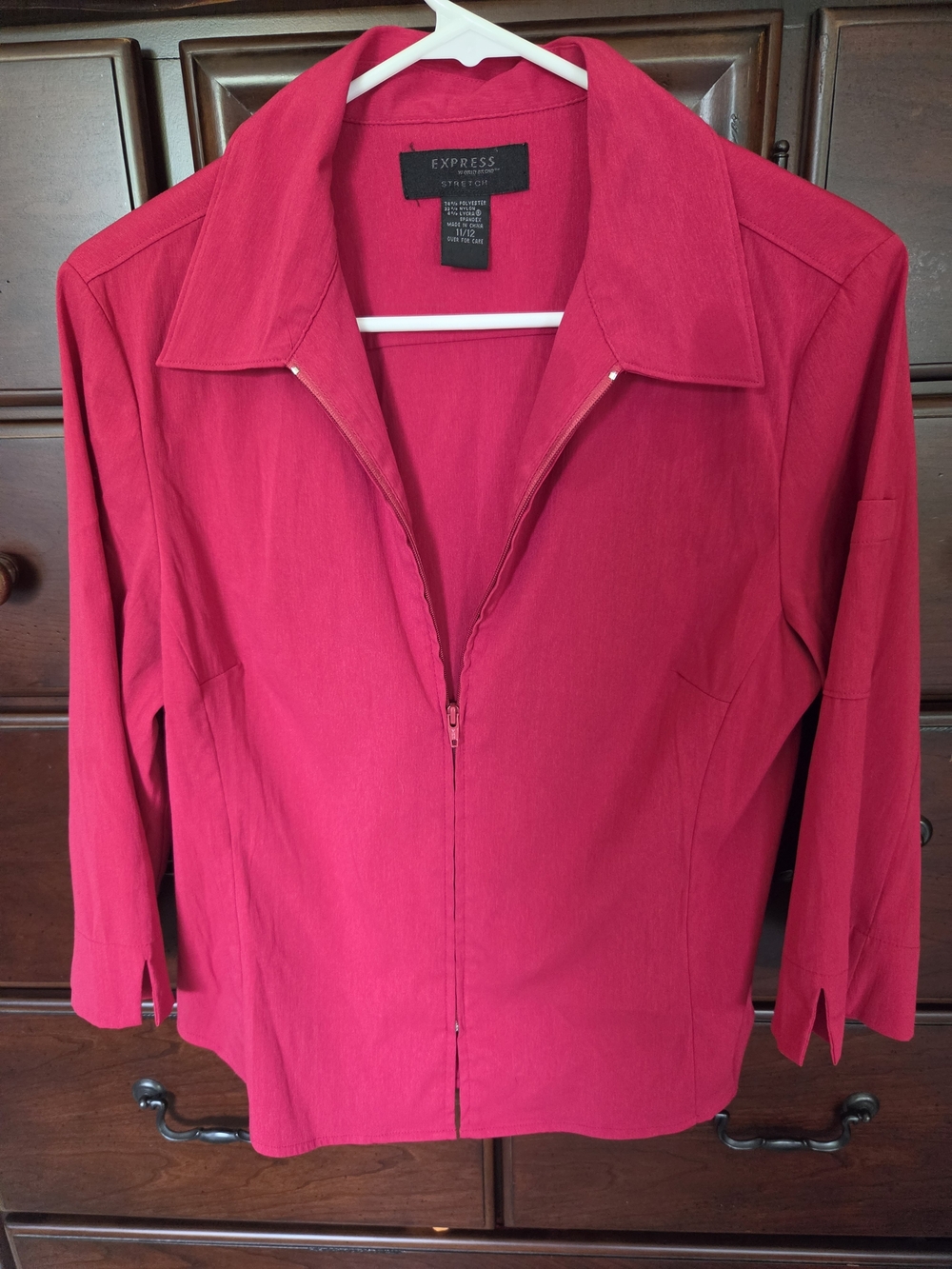 Vintage Express Red Stretch Zip-Front Shirt, Sz. 11/12